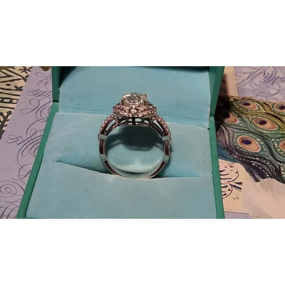 CERTIFIED 3.78 Ct. Genuine Moissanite Diamond Halo Bridal/Engagement Ring #8